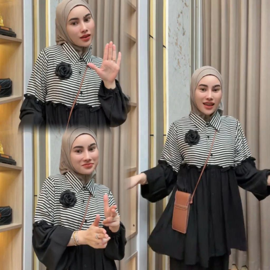 stelan nona set katun Dress wanita muslimah Gamis baju midi muslim gaun lebaran oneset hijab satu se