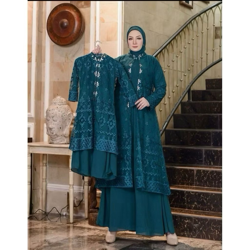 Couple Gamis Kebaya Yasmin Ibu dan Anak - Gamis Outer Couple Ibu dan Anak Perempuan - Gamis Kondanga