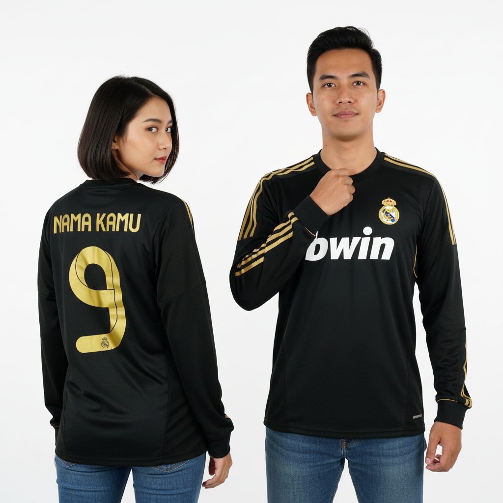 Jersey Retro LongSleeve Rl Mdrd Away 2011 2012 Rlmdrd Long Sleeve LS Lengan Panjang Baju Bola Hitam 