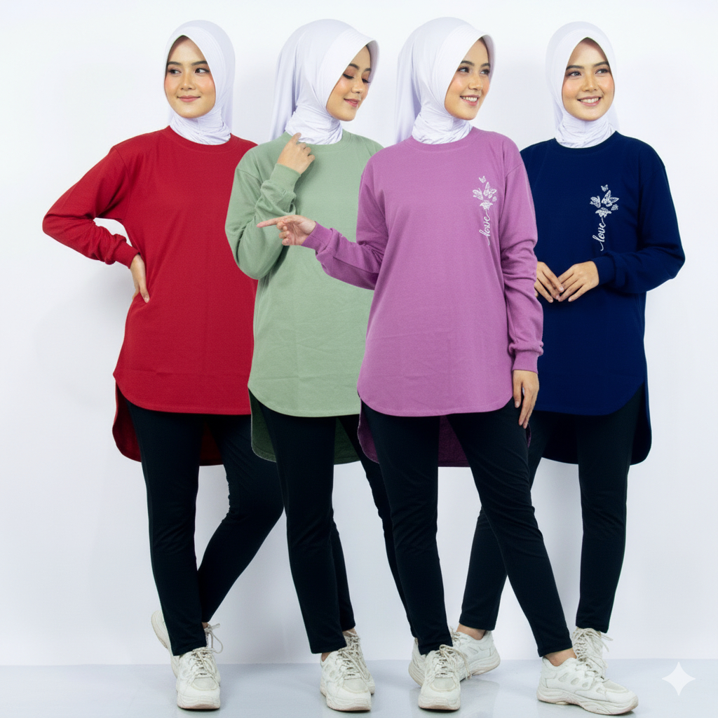 Kaos Wanita Lengan Panjang Motif - Kaos Lengan Panjang Wanita Premium Combed 20s