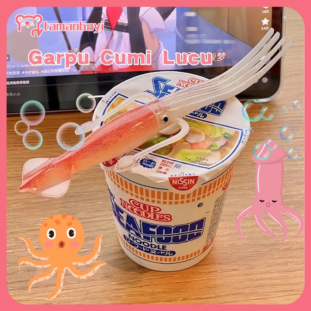 Sendok Garpu Jepang/Garpu mie instan/Garpu Lucu/Garpu Cumi/Aksesoris Makan Aesthetic