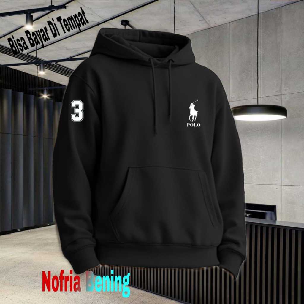 Terlaris   Hoodie  Logo Polo+3 Text Putih Sweater Distro Terbaru Jaket Termurah Pakaian Pria Wanita 
