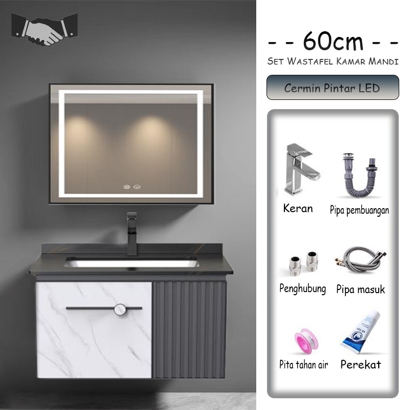 wastafel gantung kamar mandi wastafel cuci tangan estetik -Cermin Pintar LED untuk Kamar Mandi-Set W