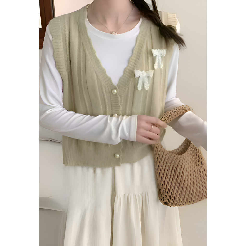 Rompi Wanita Kekinian Tanpa Lengan YZ Vest Outer 2336# Bahan Rajut Premium Model Pita Atasan Remaja 