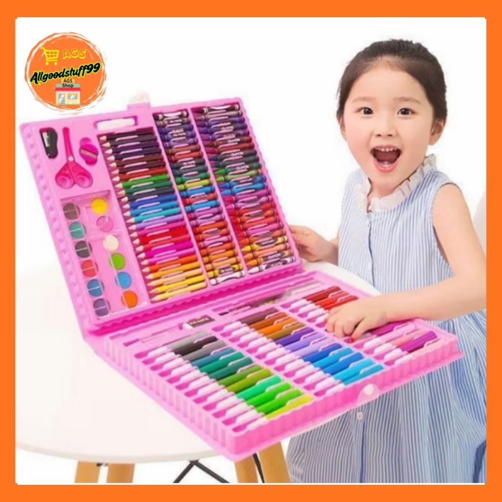 Pensil Warna Crayon Spidol Cat Air Set 150 Pcs Komplit Dalam Koper