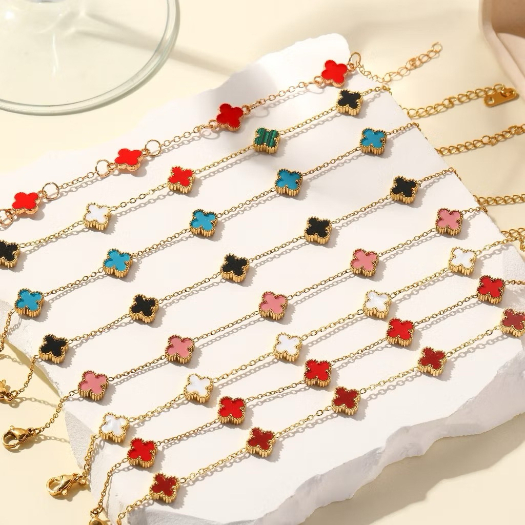 Gelang Rantai Bunga Clover Bolak Balik Titanium Anti Luntur
