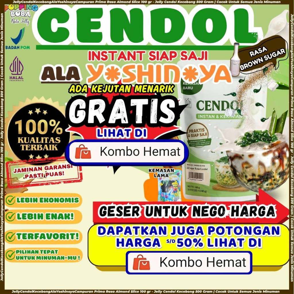 JellyCendolKecebongAlaYoshinoyaCampuran Prima Rasa Almond Slice 100 gr - Jelly Cendol Kecebong 500 G