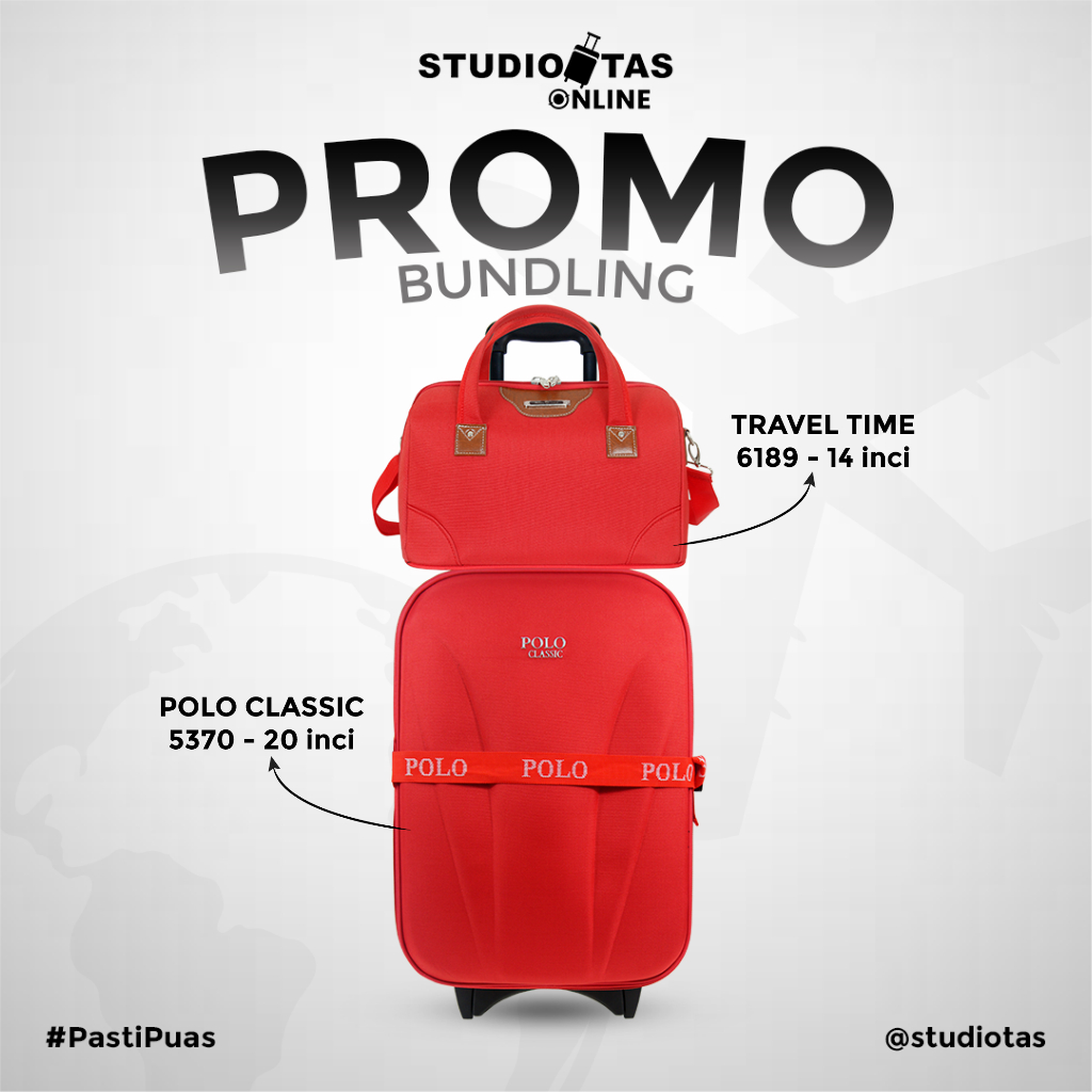 Polo Classic koper 5370 - 20 inci Free Travel Time Tas Jinjing - Tote Bag 6189 - 14 inci Red [PROMO 