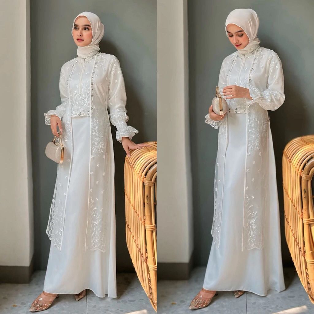 Tiara Dress Brukat Busui Wanita Kondangan Muslimah Bahan Satin Velvet Variasi Payet Mutiara Gaun Pes