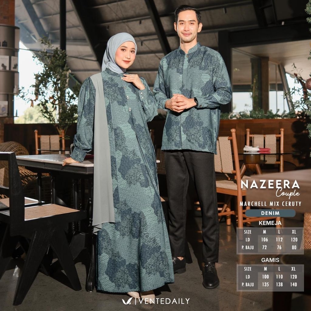 NAZEERA SET COUPLE MAXY + KEMEJA ORI VENTEDAILY - Baju Seragam Sarimbit Pasangan Bahan Marchell comb
