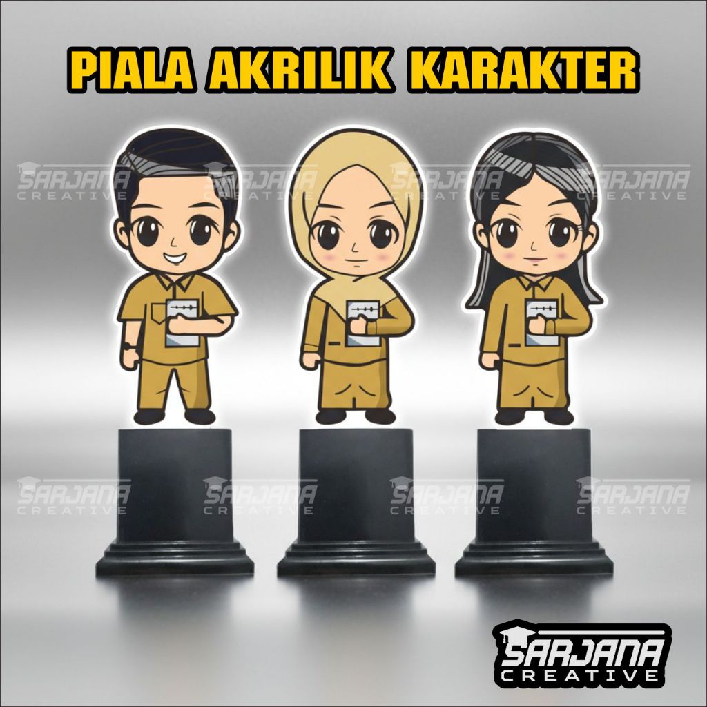 (PW001) Piala Akrilik Hari Guru  Piala Akrilik Hari Guru Karakter Seragam PNS Coklat - Kado Hari Gur