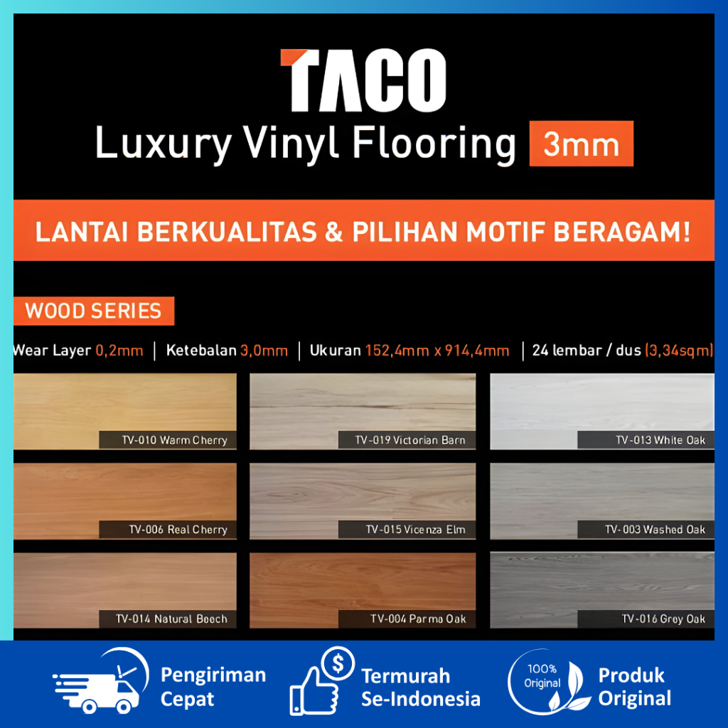 TACO Vinyl Lantai 3mm - Vinyl Plank TACO Tebal 3mm Motif Kayu
