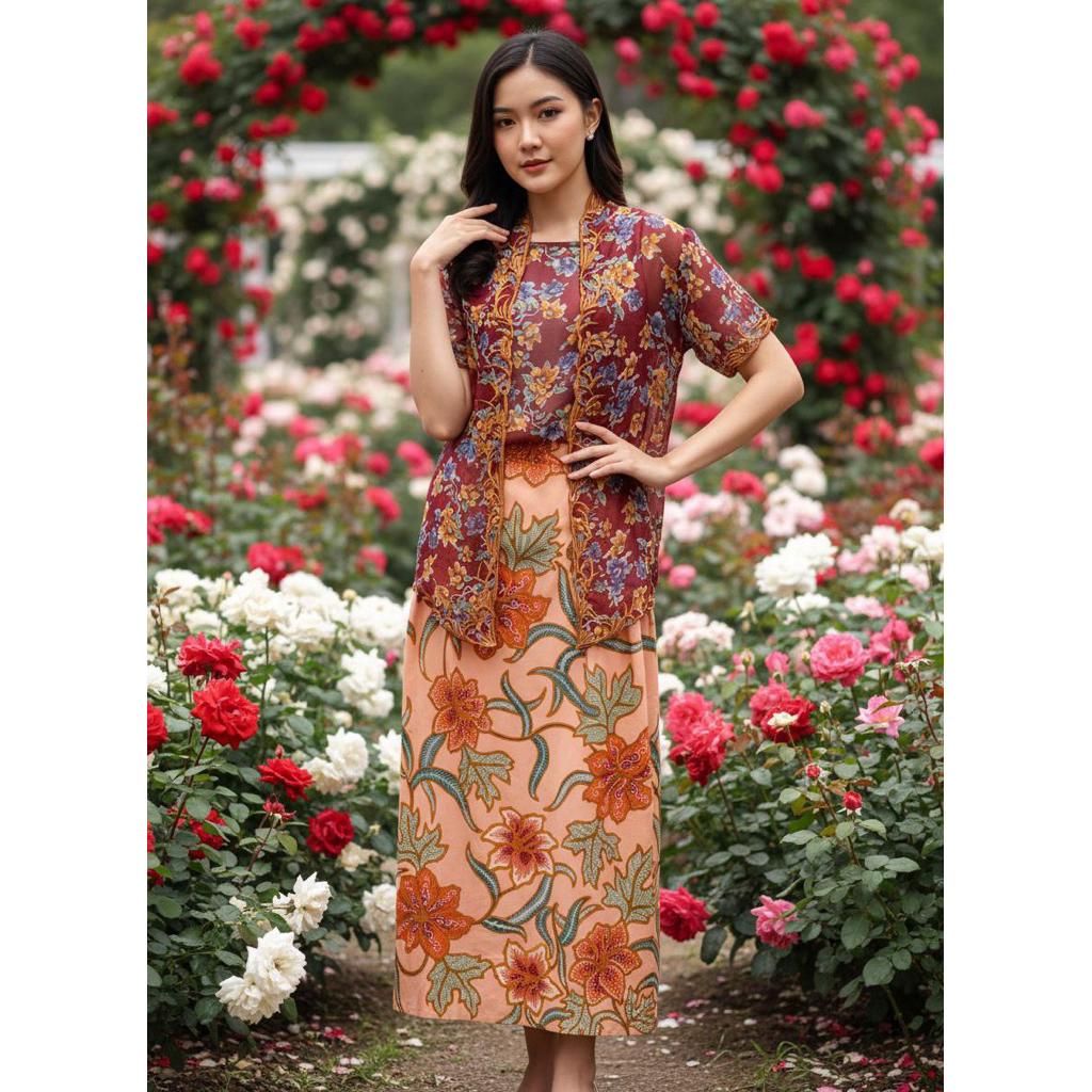 Set kebaya sifon bordir motif bunga