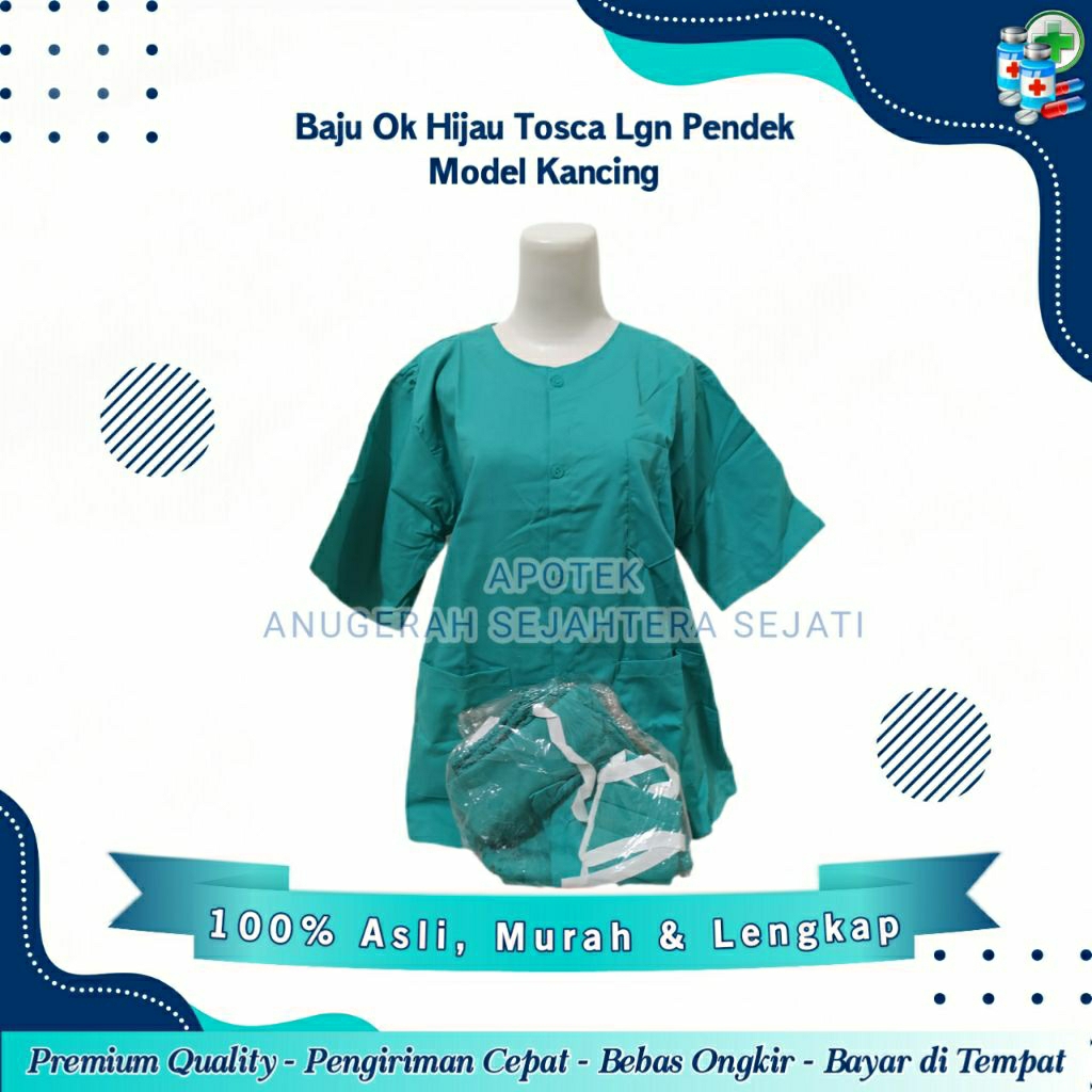 Baju OK / Baju Jaga Pria Dan Wanita / Lengan Pendek / Warna Hijau Tosca Model Kancing