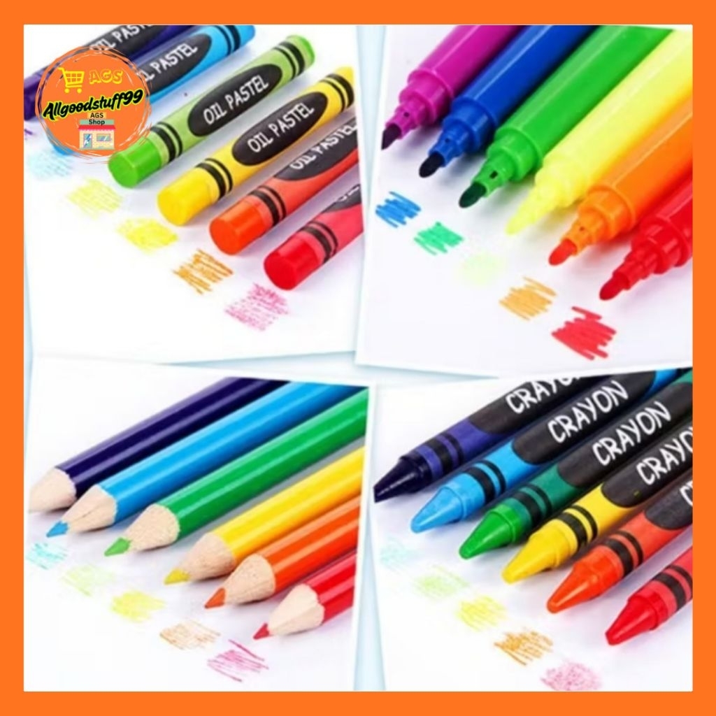 terbaru pensil warna crayon spidol cat air set 150 pcs komplit dalam koper