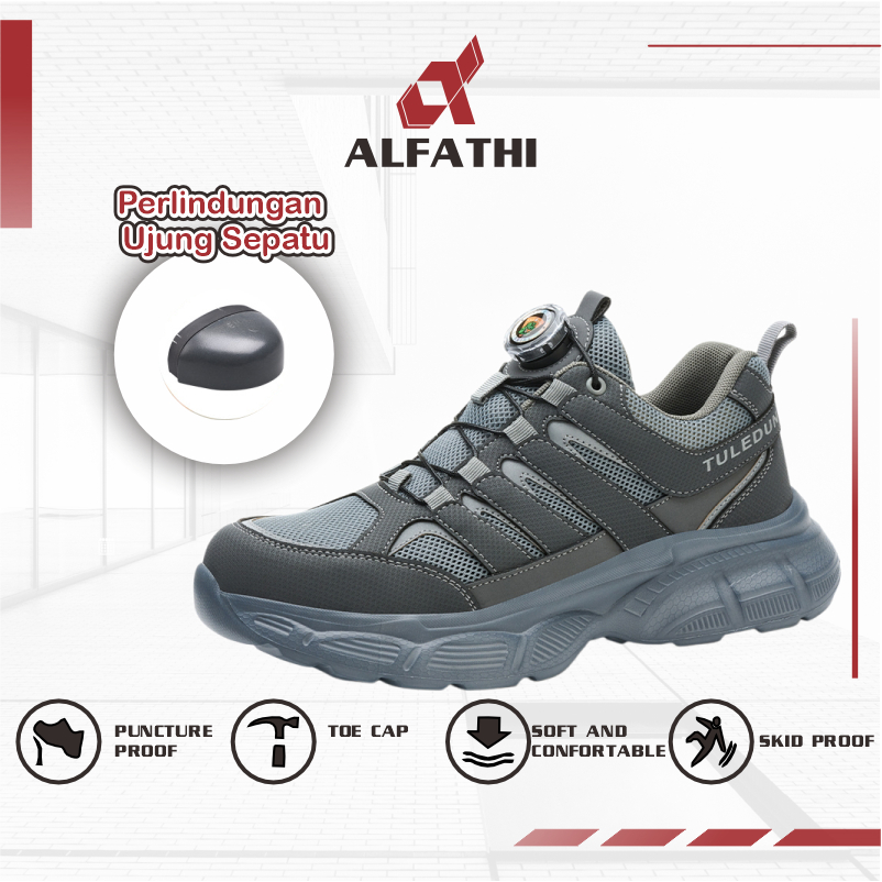Alfathi Sepatu Safety Sneakers Unisex Ori By Tuledun Pine Grey Tactical Tali Putar Anti Tusukan Non 