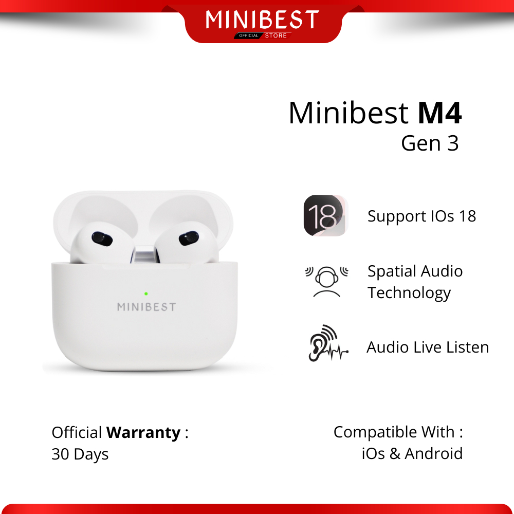 MINIBEST M4 Gen 3 TWS Earphone Headset Bluetooth V5.2 In ear Detection Wireless Charging