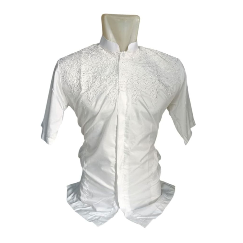 kemeja Koko putih bordir kain katun adem dipakai