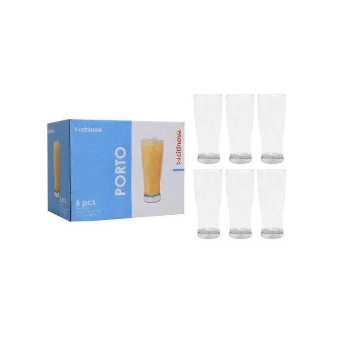 (6PCS)CITINOVA Gelas Kaca Jus Polos Tinggi 380ML (H-1) SET Porto / Gelas Juice Minum Smoothies Soda