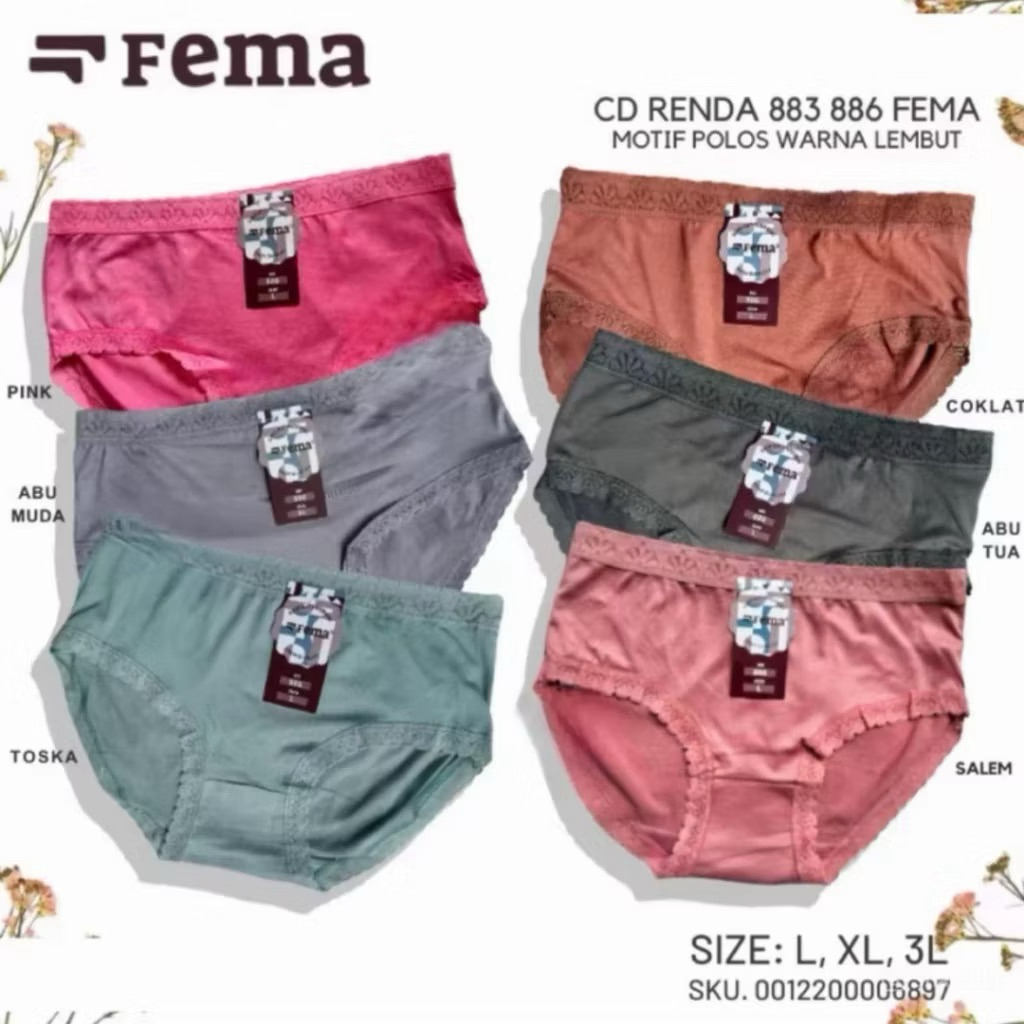 Bundle 6Pcs CD Celana Dalam Wanita Fema Polos Kaki Renda Katun Lembut