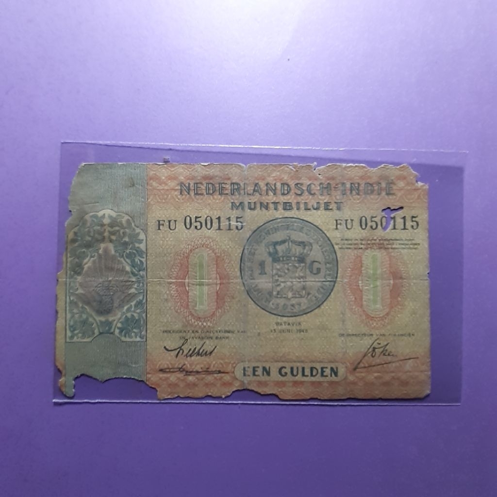 uang kuno 1 gulden muntbiljet tahun 1940