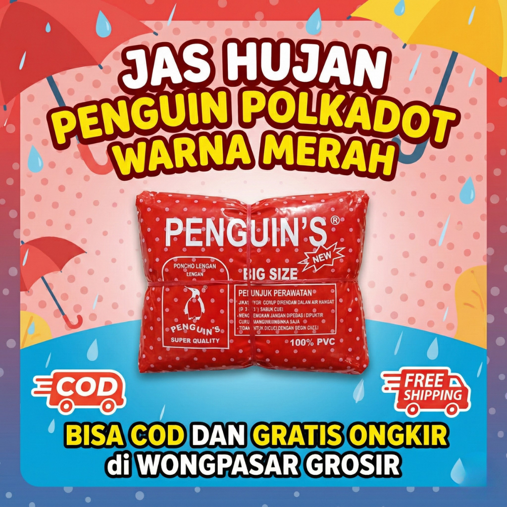 JAS HUJAN PENGUIN POLKADOT (Jaket Celana)