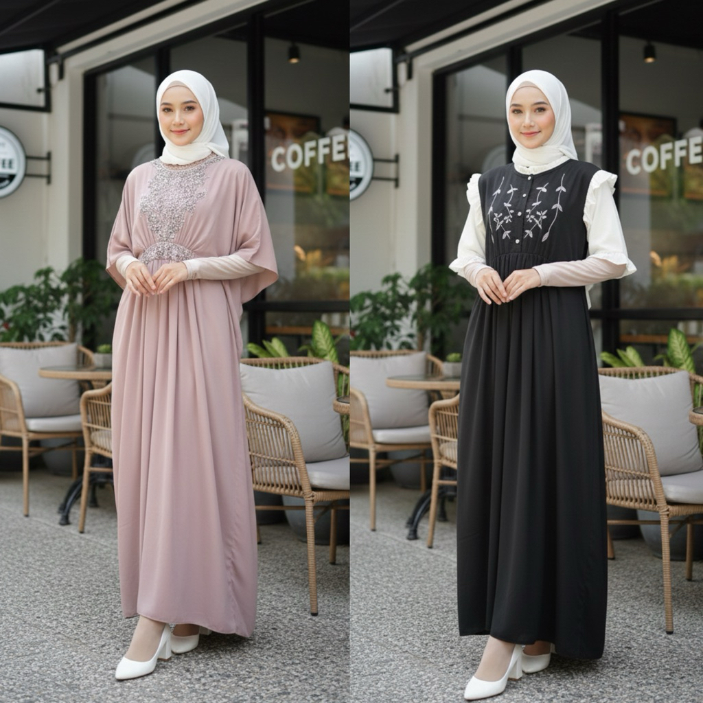 gamis pesta casual basic outfit kekinian kondangan mewah