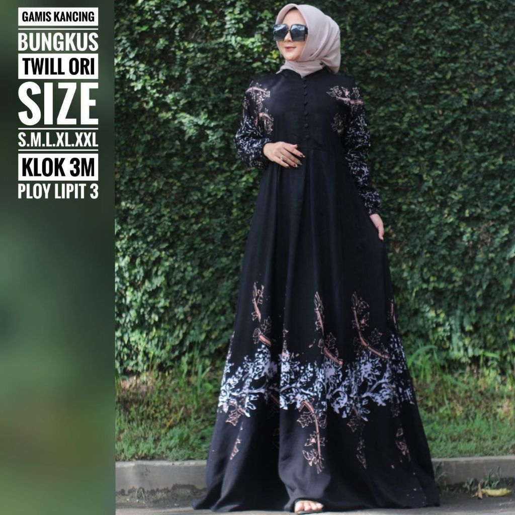 Gamis Motif Terbaru Bahan Original Twill (Kancing Bungkus) Ukuran S M L XL XXL