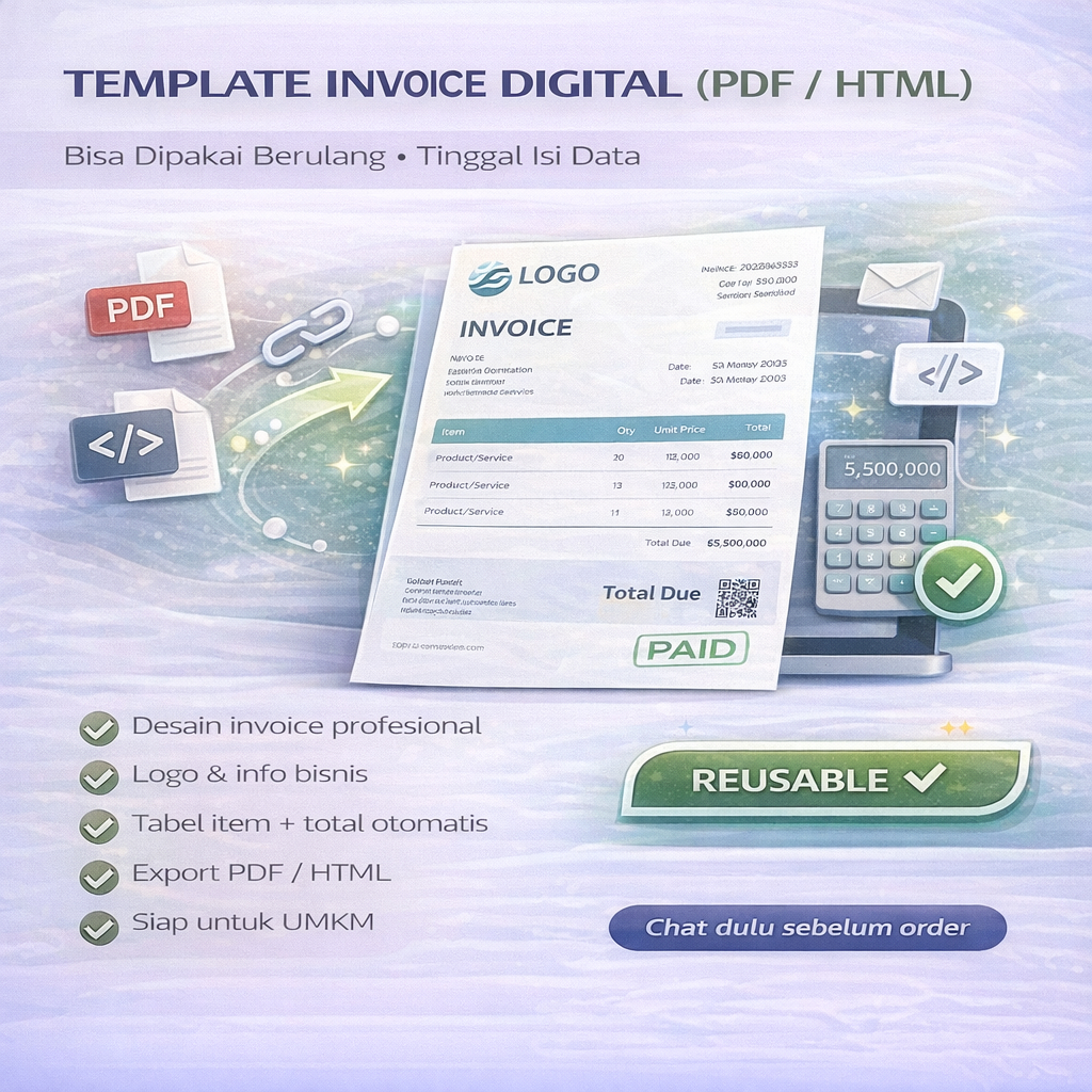Jasa Buat Template Invoice | PDF + HTML, Tinggal Isi Data