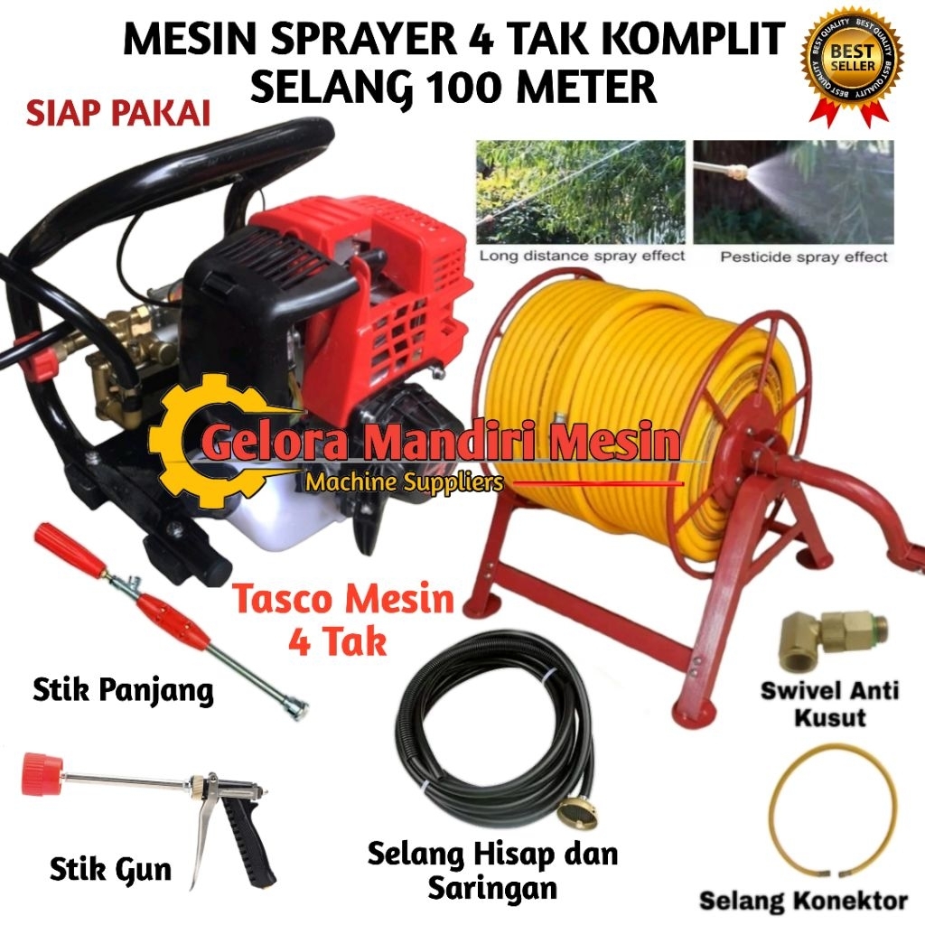 Mesin Sprayer Portable Tasco 4 Tak Komplit Selang 100 Meter dan Stik