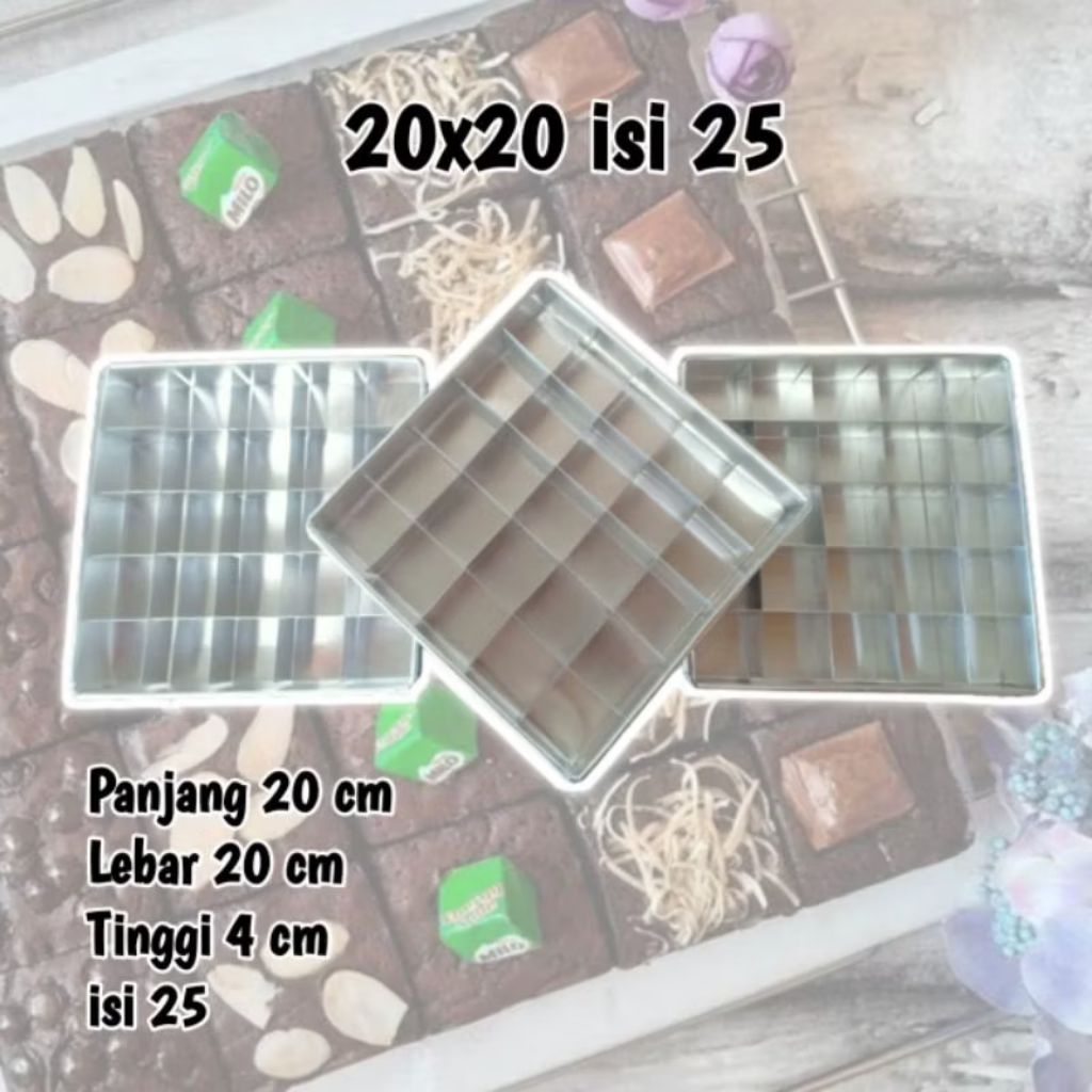loyang sekat / loyang sekat brownies coklat uk 20x20x4cm isi 25 sekat kotak anti lengket