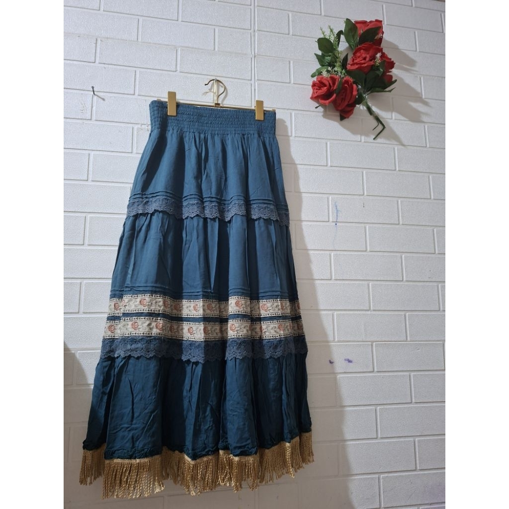 Rok axes femme biru mix bordir bunga