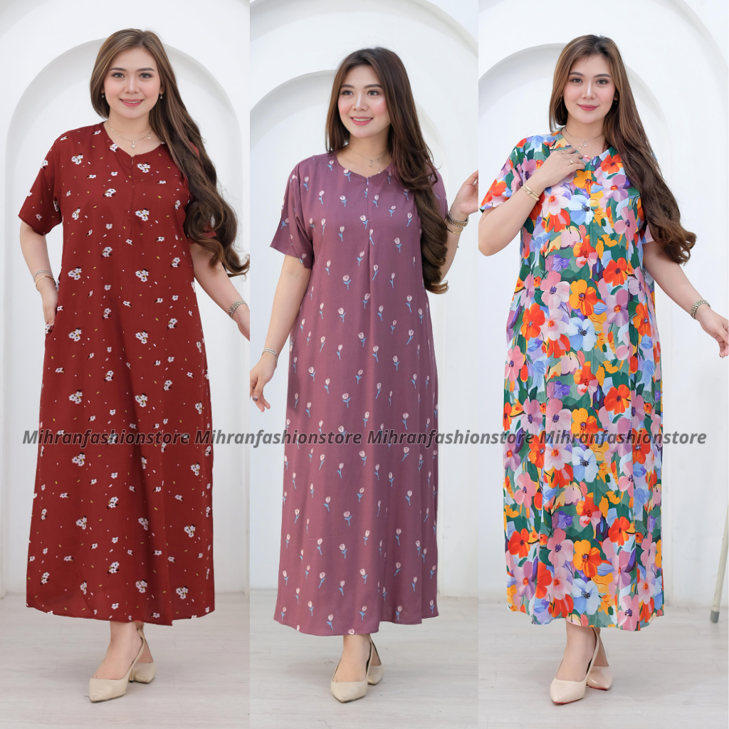 Daster Busui Lengan Pendek Bawah Panjang Kain Rayon Viscose