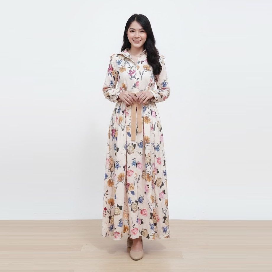 JC Vita Dress Gaun Wanita Elegan Bahan Ice Silk Crepe Motif Bunga Formal Outfit Pesta Party