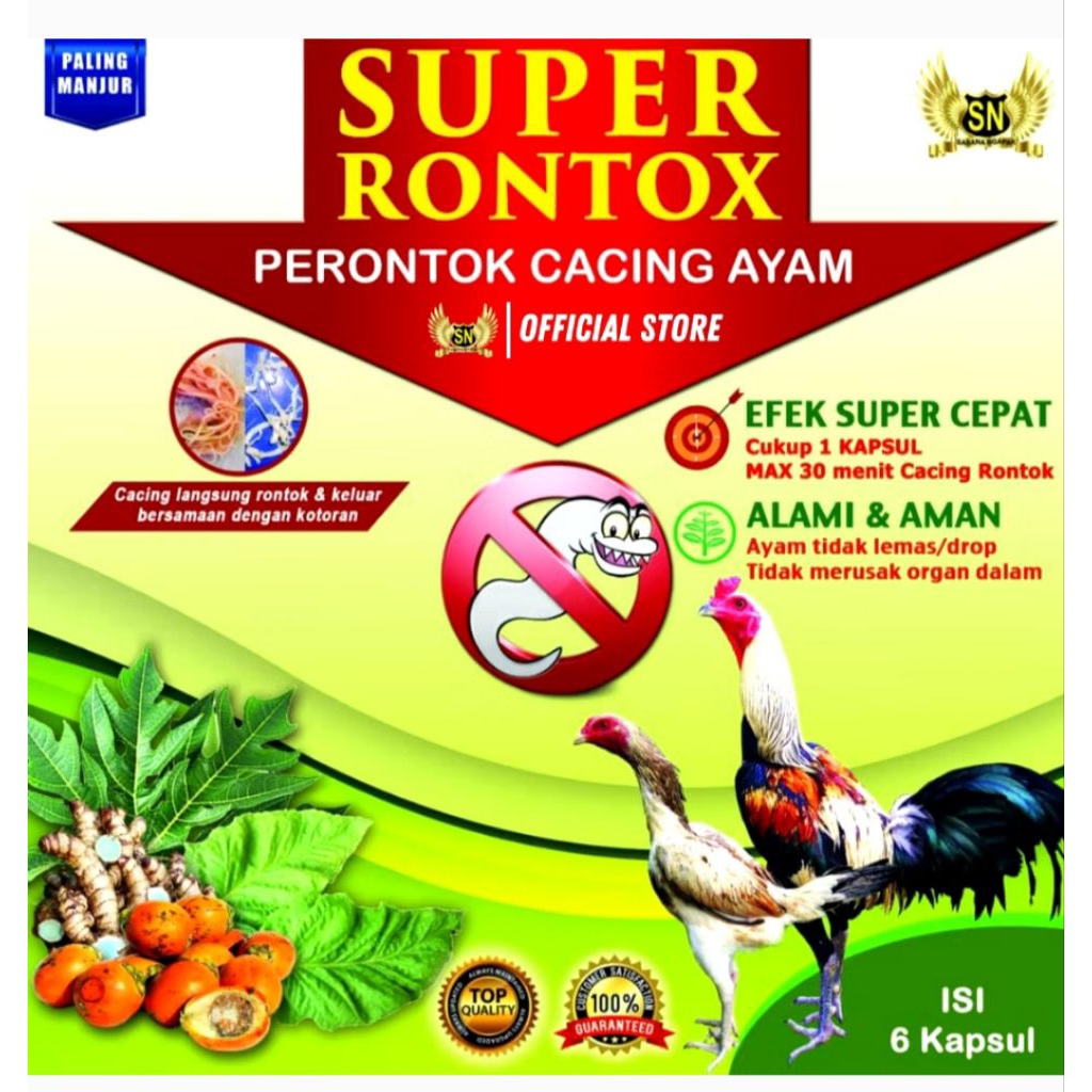 18 OBAT CACING AYAM KAPSUL SUPER RONTOK, COCOK UNTUK SEMUA UNGGAS AYAM PELUNG, AYAM CEMANI, AYAM KAT
