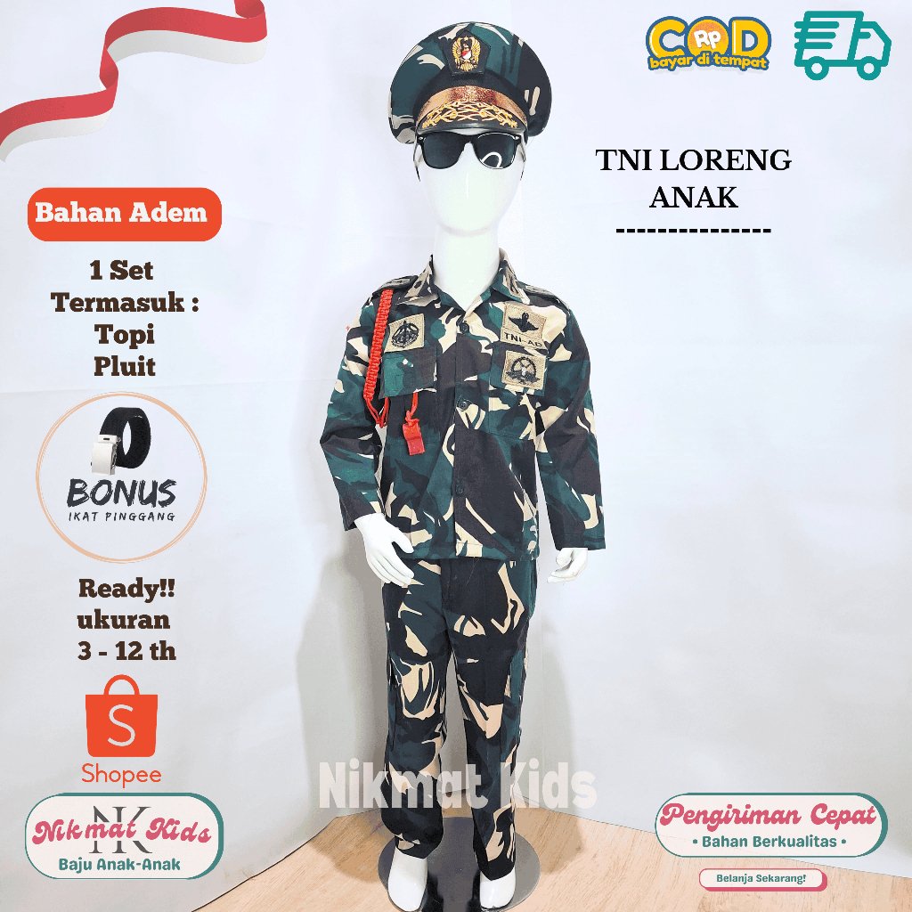 Baju tentara anak laki laki seragam tentara anak baju loreng anak kostum tentara tni ad paud tk