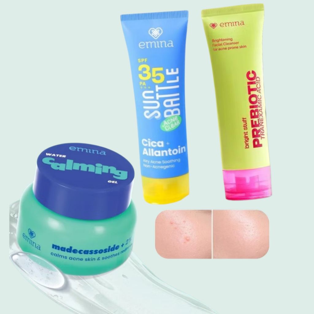 EMINA  Acne Skincare Set Atasi Bruntus Berminyak Berjerawat Sensitif Satu Set Moisturizer Gel Sunscr