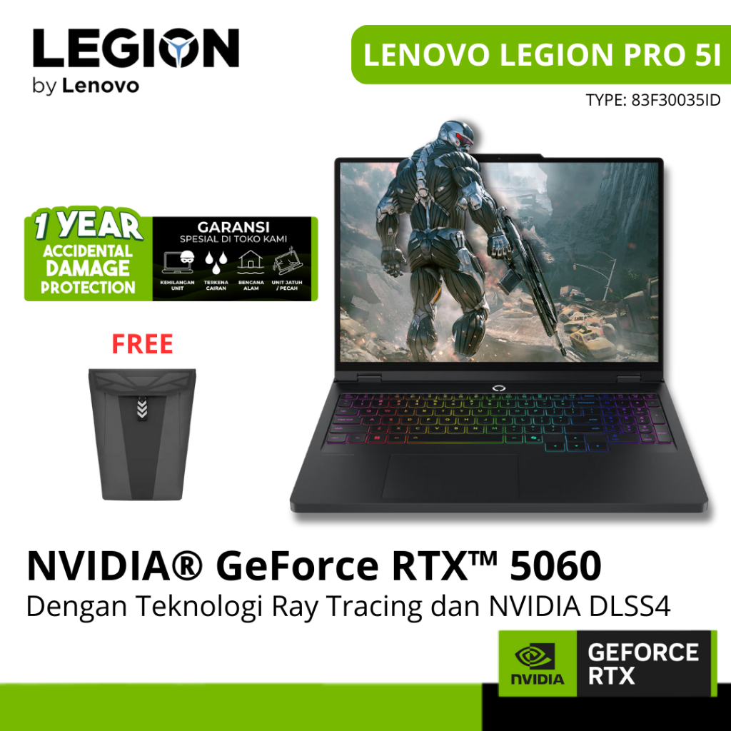 LENOVO LEGION PRO 5I 16 OLED GeForce RTX5060 8GB - ULTRA 7 255HX RAM 16GB SSD 1TB Windows 11+Office 