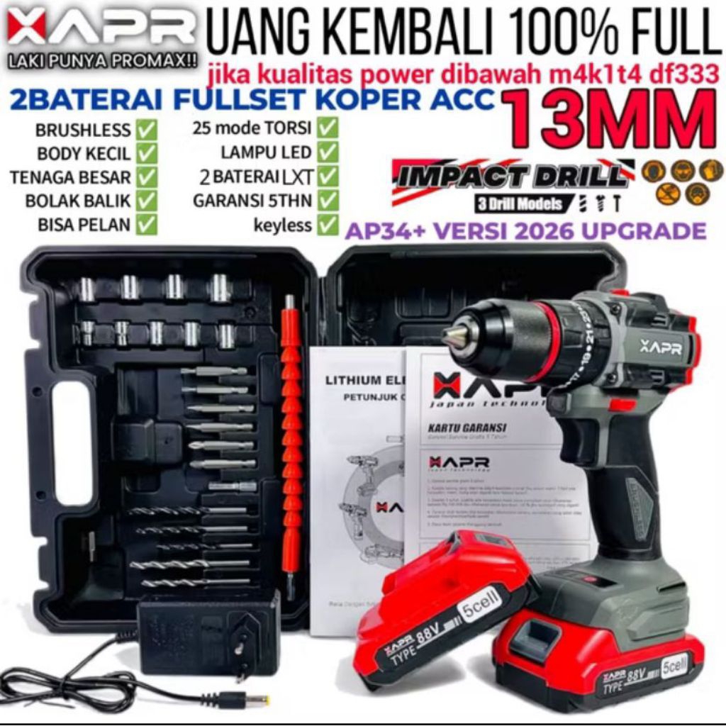 MESIN BOR APR AP34+ 88V 3 MODE IMPACT DRILL APR AP34+