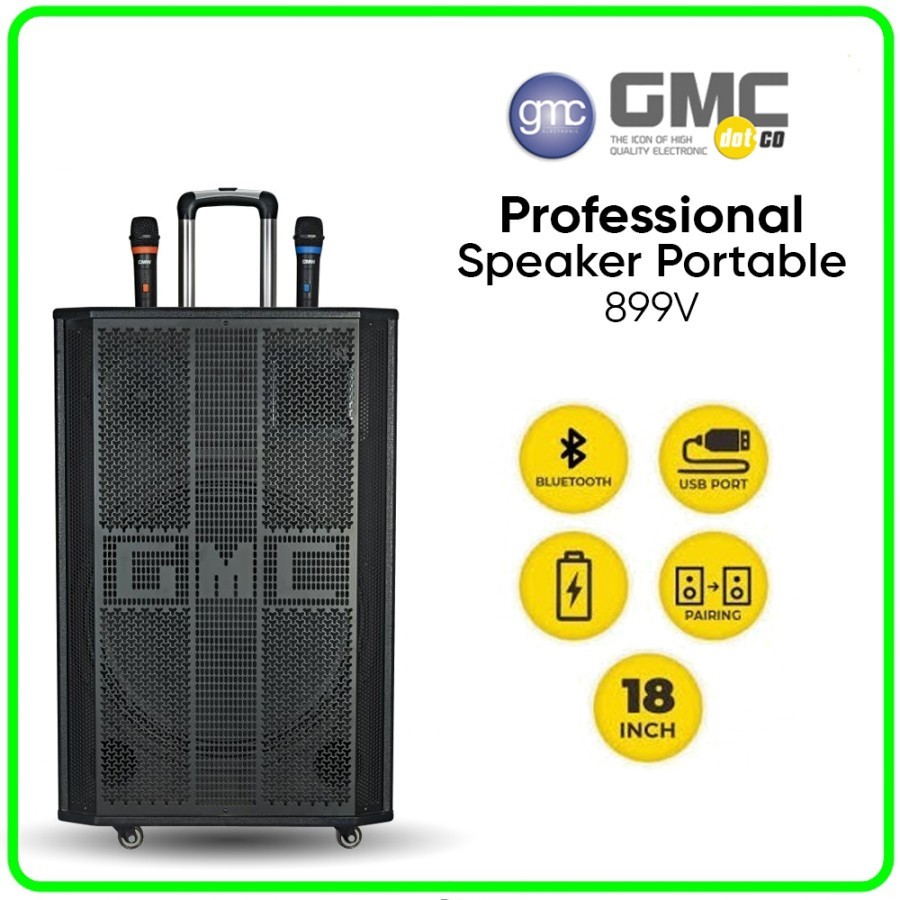 Speaker Portable GMC 18inch GMC 899V + 2 Mic Wireless 500 Watt