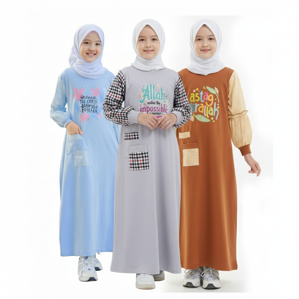 Shibakids Gamis Anak  Perempuan  Bahan Kaos Lengan  Katun Jepang  Mouza Series