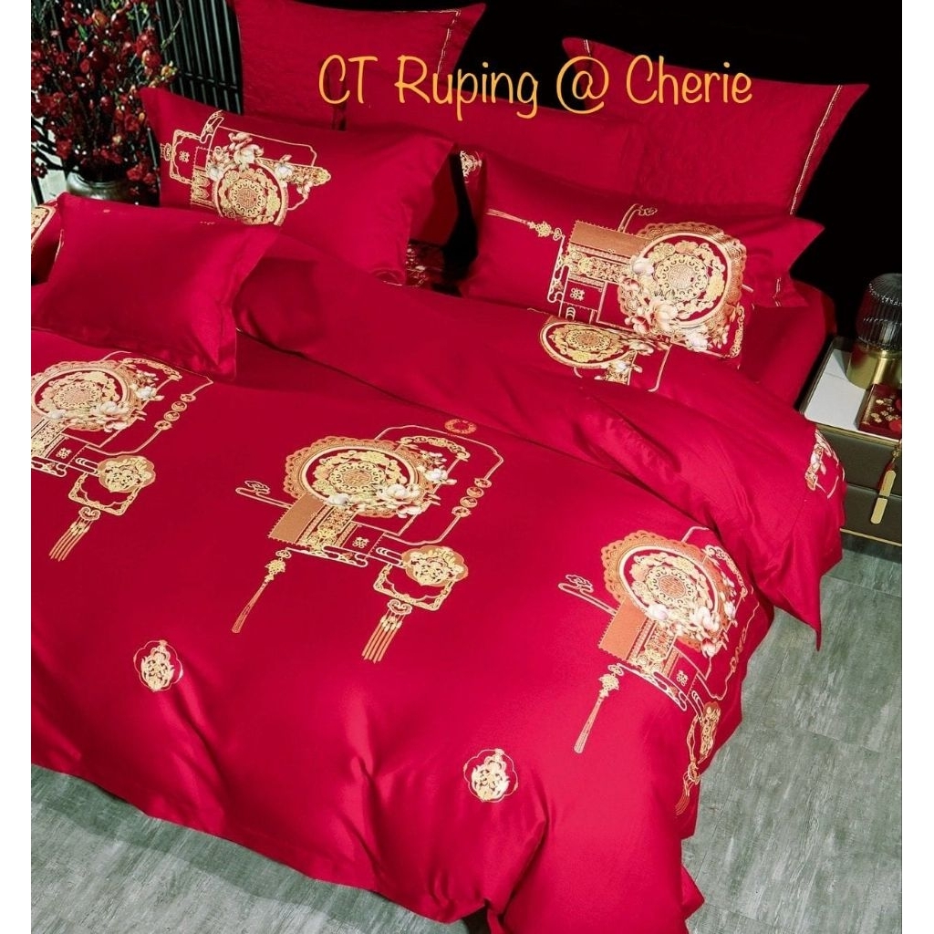Sprei bedcover pengantin cina shuang xi double happiness seprai seprei merah tulisan cina wedding ch
