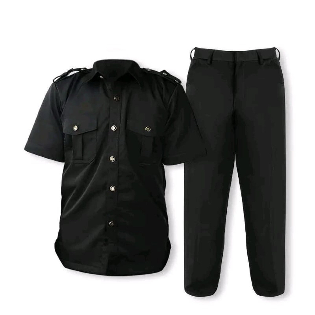 Setelan Seragam Safari Lengan Pendek Kancing Motif Baju Security Satpam Pakaian Kantor Kerja Hitak C