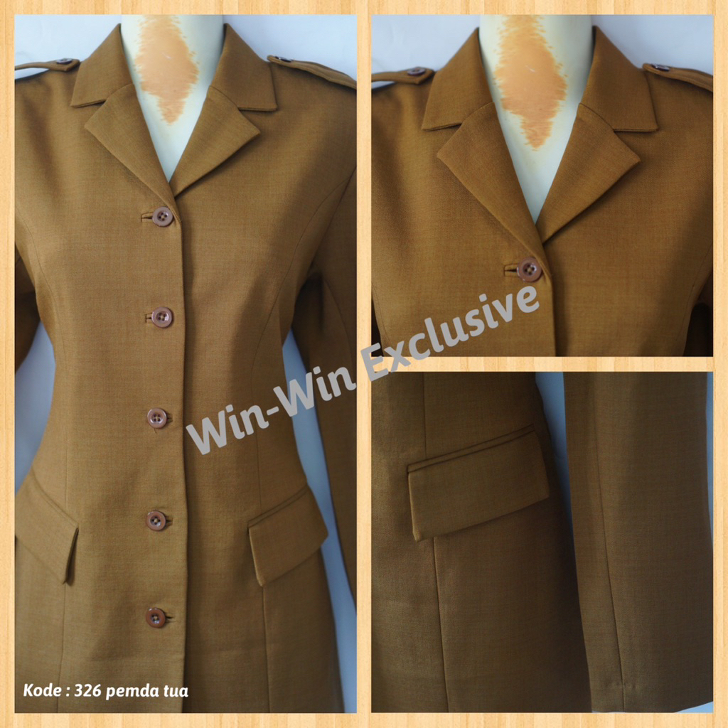 Win Win - Set Blazer Kerja Kantor PNS Wanita Warna Pemda Khaki Tua