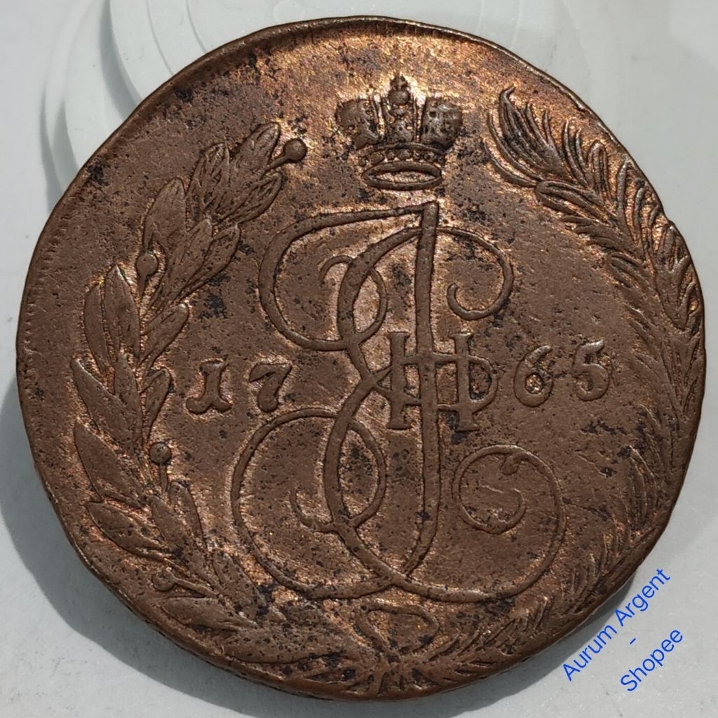 CAMP.A.18-- 1 PC KOIN TEMBAGA KUNO ASLI 5 KOPECKS EKATERINA II TH 1765. -- COPPER COIN --