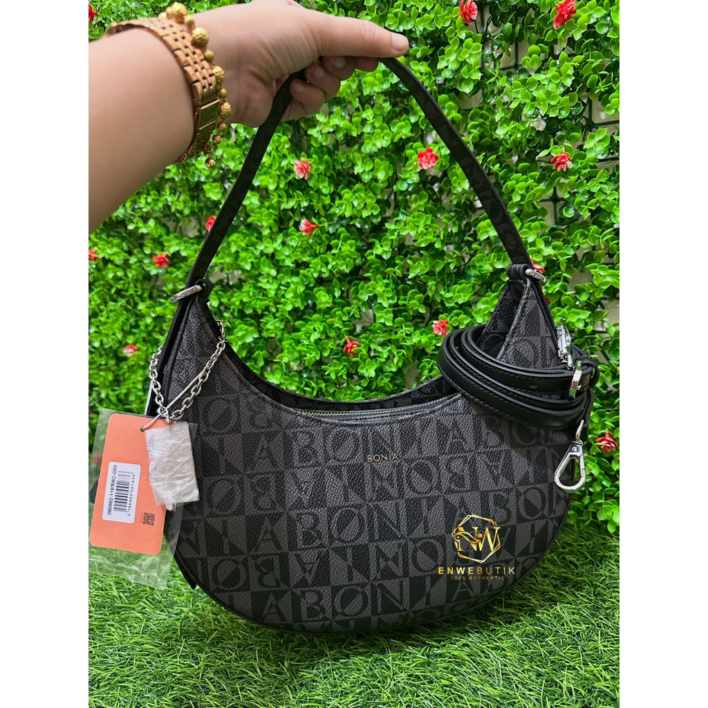 sling bag bonia oval sabit mono hitam