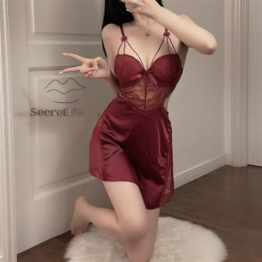 SecretLife - Dress Pajamas - Dress Baju tidur Lingering Sexoy Dress Satin Sleepwear Piyama Daster