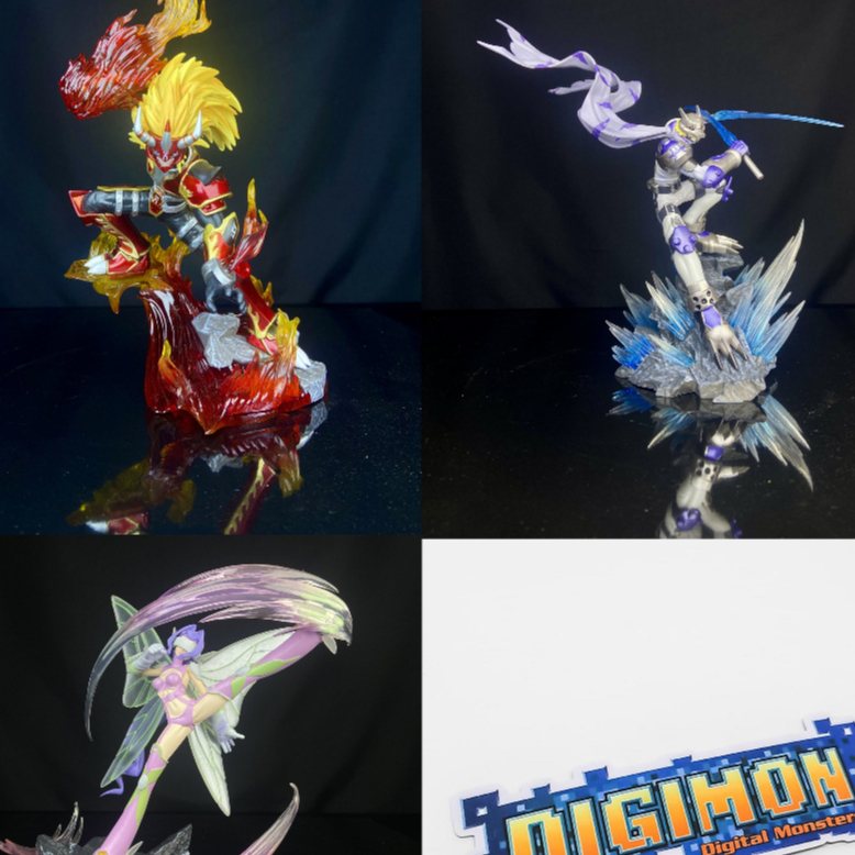 [ Ready ] Statue Digimon [ ED Studio ] Agnimon - Kazemon - Wolfmon Recast 25cm