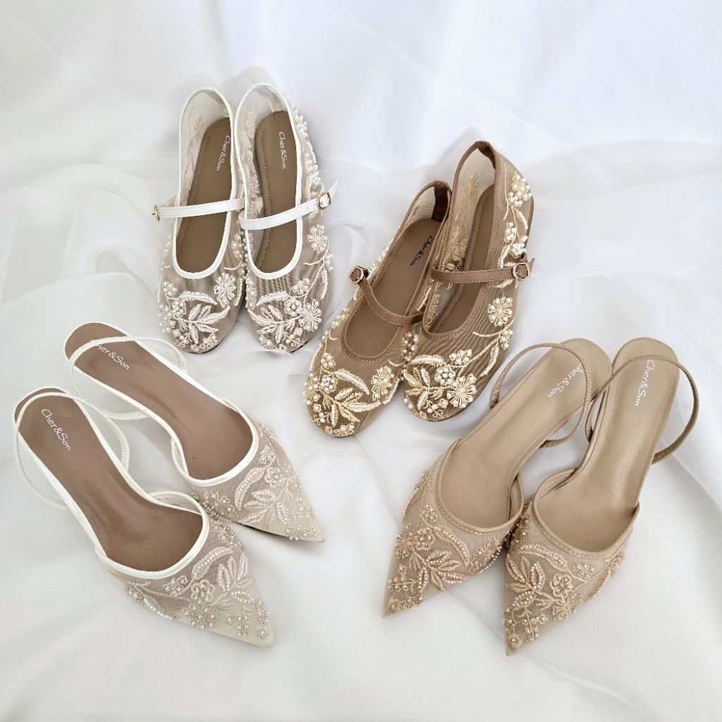 Cher&Son TRACY LACE Heel & Flat Sandal Selop Wanita Elegant dan Nyaman untuk ke Pesta , Wisuda