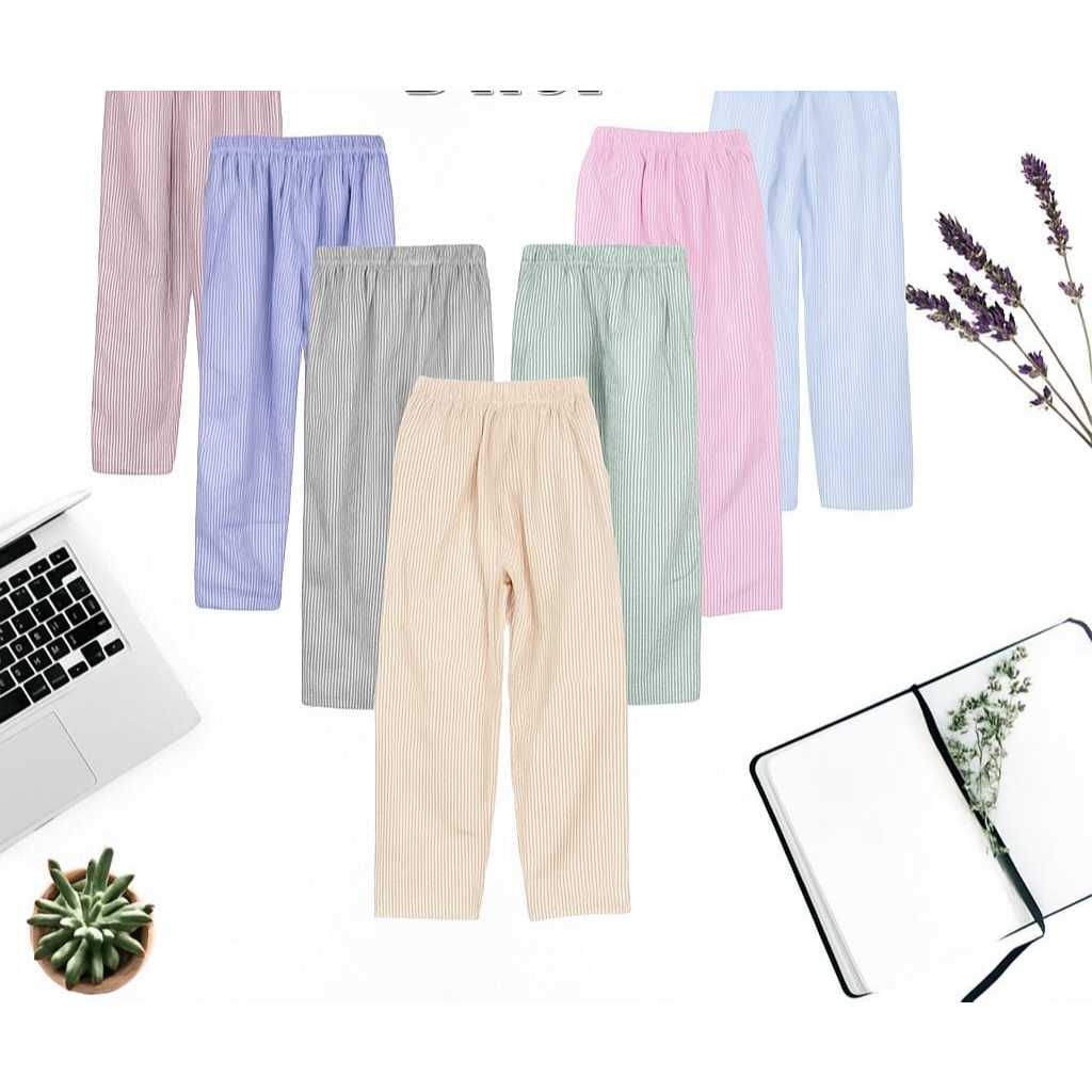 celana panjang wanita salur casual long pants celana motif salur bisa buat santai tidur kantor kulia